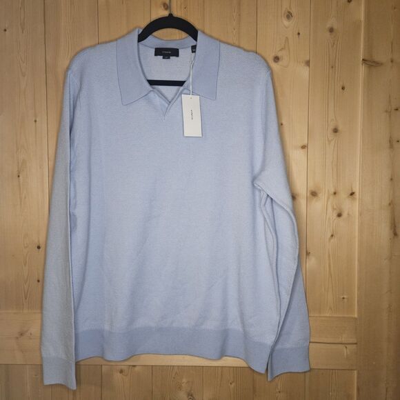 Vince. Birdseye Wool-Blend Polo Sweater Glacier Blue Large - Picture 1 of 5